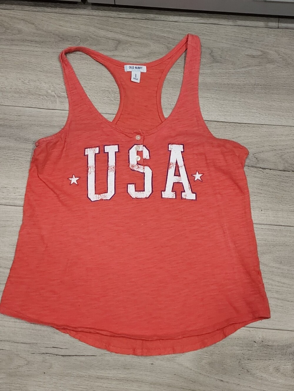 Old Navy CoUSA Graphic Racerback Coral Colored Tank